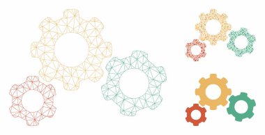 Dişli Sistemi Vektör Örgü 2d Model ve Üçgen Mozaik Simgesi