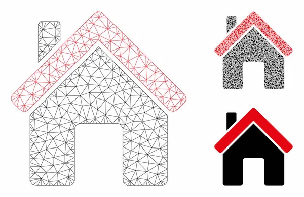 房屋矢量网格雕刻模型和三角形马赛克图标 — 图库矢量图片