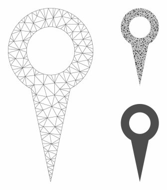 Harita İşaretleyici Vektör Örgü 2d Model ve Üçgen Mozaik Simgesi