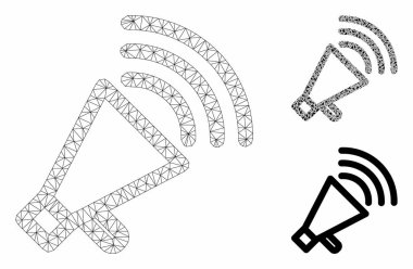 Megafon Vektör Örgü Karkas Modeli ve Üçgen Mozaik Simgesi
