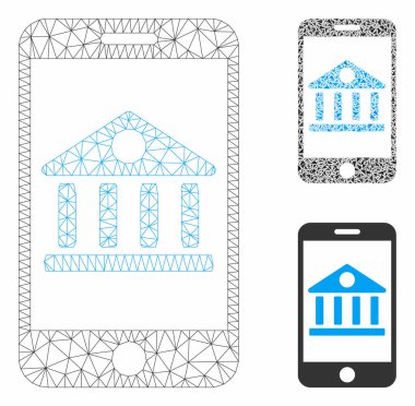 Mobil banka vektör Mesh tel çerçeve modeli ve üçgen mozaik simge