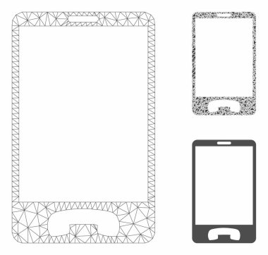 Cep Telefonu Vektör Örgü Ağ Modeli ve Üçgen Mozaik Simgesi