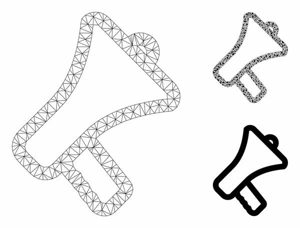 Megaphone vector mesh draad frame model en driehoek mozaïek pictogram — Stockvector