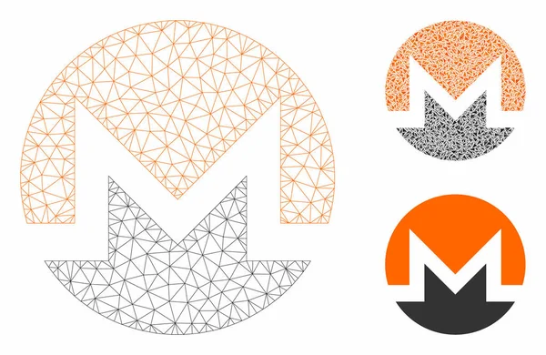 Monero Moeda Vector Mesh Carcaça Modelo e Triângulo Mosaico Ícone — Vetor de Stock