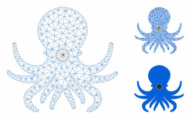 Ahtapot Vektör Örgü Karkas Modeli ve Üçgen Mozaik Simgesi