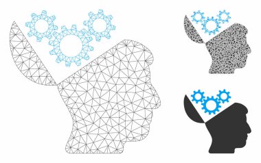 Açık Zihin Dişliler Vektör Örgü 2d Model ve Üçgen Mozaik Simgesi