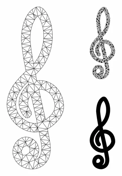 Modèle 2D de maille vectorielle de notation musicale et icône de mosaïque de triangle — Image vectorielle