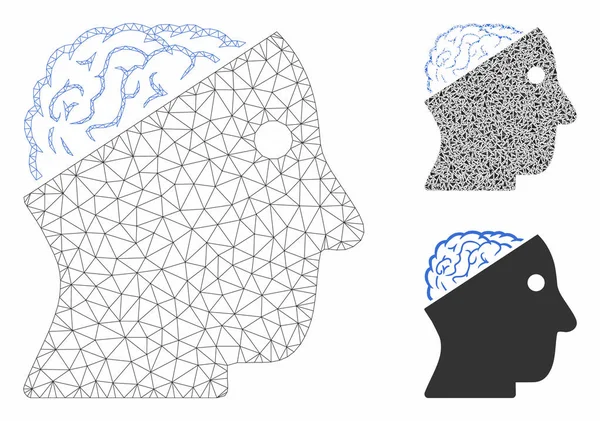 Каркас открытого вектора мозга Модель и икона мозаики треугольника — стоковый вектор