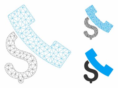 Ankesörlü Telefon Görüşmesi Vektör Örgü Ağ Modeli ve Üçgen Mozaik Simgesi