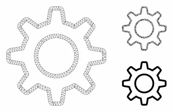 Esquema Gearwheel Vector Mesh 2D Modelo y Triángulo Mosaico Icono — Archivo Imágenes Vectoriales