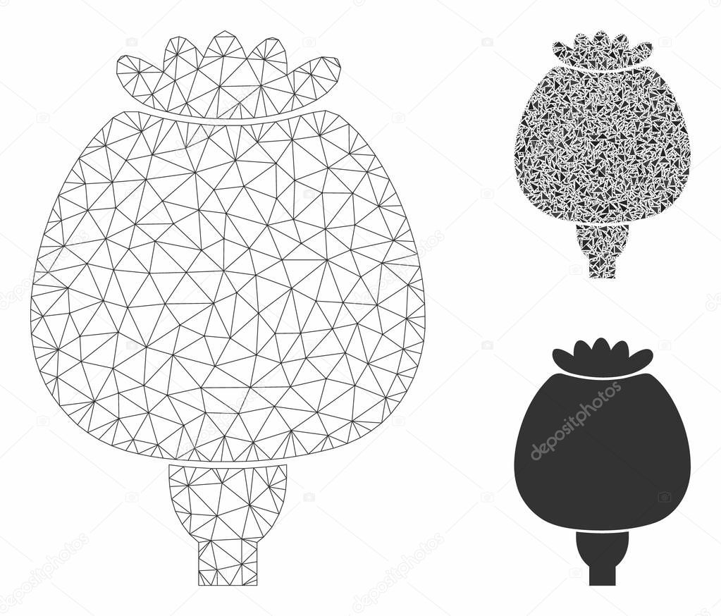 Opium Poppy Vector Mesh 2D Model and Triangle Mosaic Icon