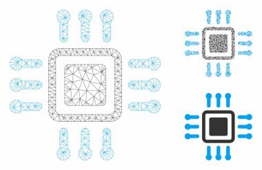 İşlemci Vektör Örgü Ağ Modeli ve Üçgen Mozaik Simgesi