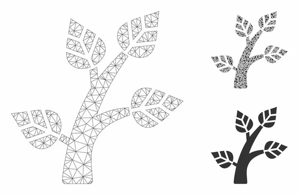 Modèle de carcasse de maille vectorielle d'arbre de plante et icône de mosaïque de triangle — Image vectorielle