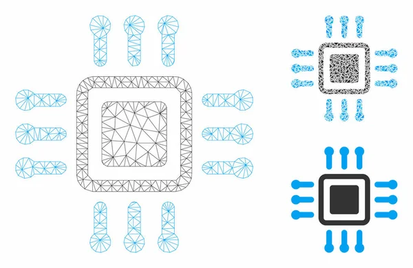 İşlemci Vektör Örgü Ağ Modeli ve Üçgen Mozaik Simgesi