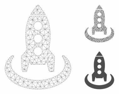 Roket Başlangıç Pozisyonu Vektör Örgü Karkas Modeli ve Üçgen Mozaik Simgesi