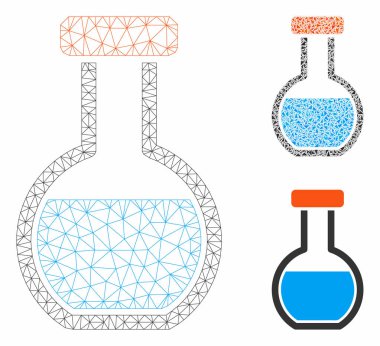Yuvarlak Retort Vektör Örgü Tel Çerçeve Modeli ve Üçgen Mozaik Simgesi