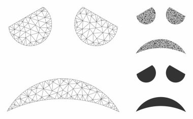 Üzgün Yüz Smiley Vektör Örgü Karkas Modeli ve Üçgen Mozaik Simgesi