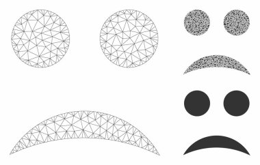 Sad Smiley Vektör Örgü Tel Çerçeve Modeli ve Üçgen Mozaik Simgesi