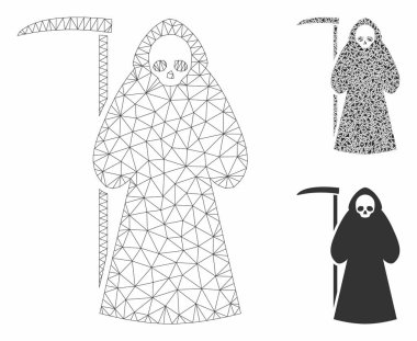 Scytheman Vektör Örgü Tel Çerçeve Modeli ve Üçgen Mozaik Simgesi