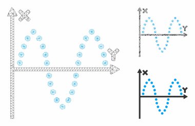 Sinüzoid Plot Vektör Mesh 2d Model ve Üçgen Mozaik Simgesi