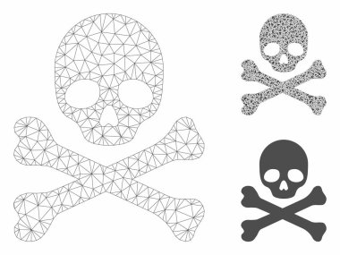 Kafatası ve Crossbones Vektör Örgü Tel Çerçeve Modeli ve Üçgen Mozaik Simgesi