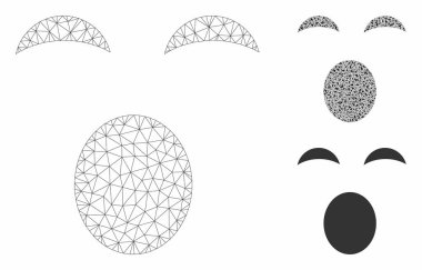 Sleepy Smiley Vektör Örgü Karkas Modeli ve Üçgen Mozaik Simgesi