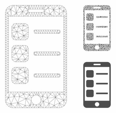 Akıllı Telefon Listesi Vektör Örgü Tel Çerçeve Modeli ve Üçgen Mozaik Simgesi