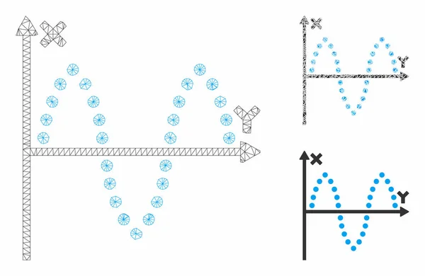 Sinusoid Plot Vector Mesh 2D Modelo y Triángulo Mosaico Icono — Archivo Imágenes Vectoriales