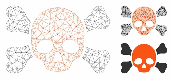 Kafatası ve Kemikler Vektör Örgü Karkas Modeli ve Üçgen Mozaik Simgesi