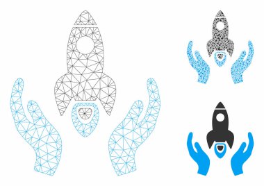 Uzay Roket Bakım Eller Vektör Örgü Tel Çerçeve Modeli ve Üçgen Mozaik Simgesi