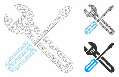 Spanner ve Tornavida Vektör Örgü 2d Model ve Üçgen Mozaik Simgesi