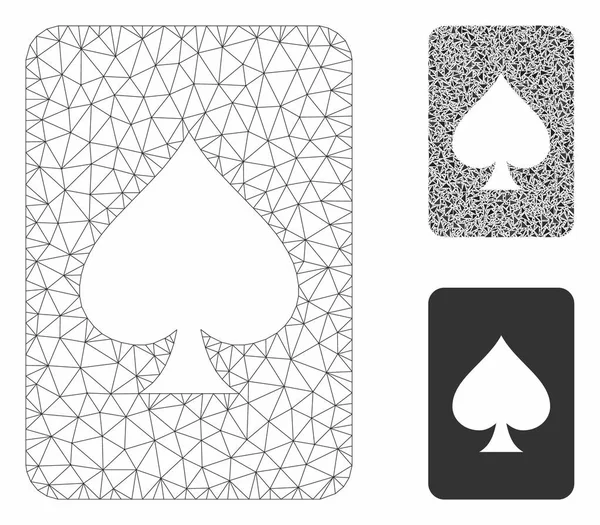 Maça Kumar Kart Vektör Örgü Tel Çerçeve Modeli ve Üçgen Mozaik Simgesi