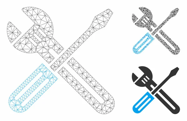 Spanner ve Tornavida Vektör Örgü 2d Model ve Üçgen Mozaik Simgesi