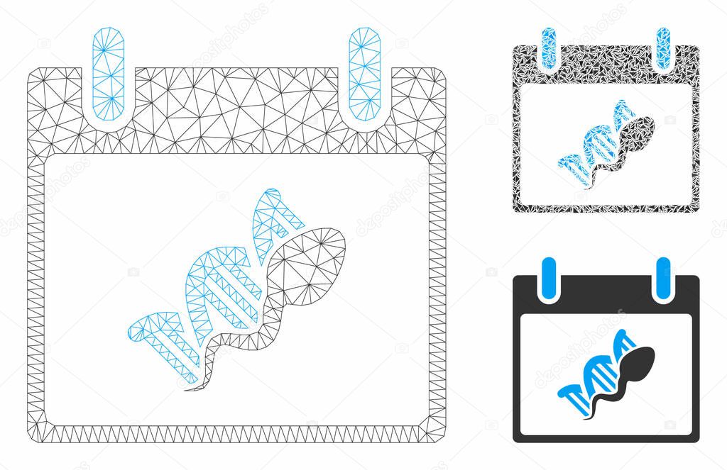 Sperm DNA Replication Calendar Day Vector Mesh Network Model and Triangle Mosaic Icon