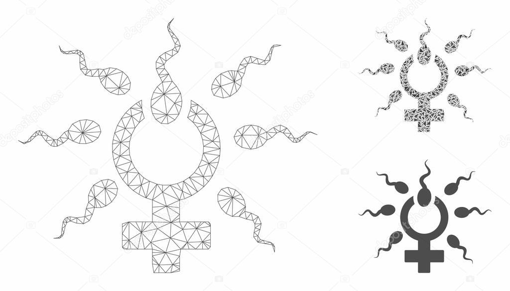 Sperm Penetration Vector Mesh Wire Frame Model and Triangle Mosaic Icon