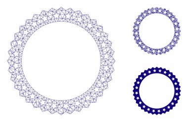 Yıldızlı Rozet Yuvarlak Çerçeve Vektör Örgü Tel Çerçeve Modeli ve Üçgen Mozaik Simgesi