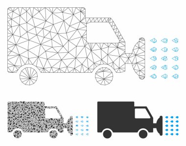 Sokak Yıkama Araba Vektör Örgü Ağ Modeli ve Üçgen Mozaik Simgesi