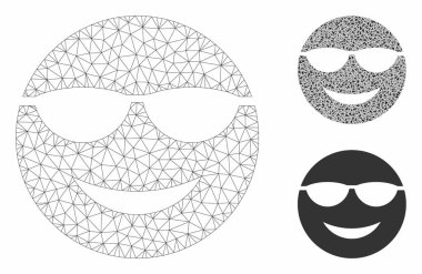 Güneş Gözlüğü Smiley Vektör Mesh 2d Model ve Üçgen Mozaik Simge