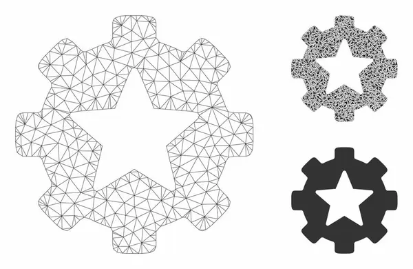 Sterne Favoriten Optionen Getriebevektor Drahtgitter Rahmenmodell und Dreieck Mosaik-Symbol — Stockvektor