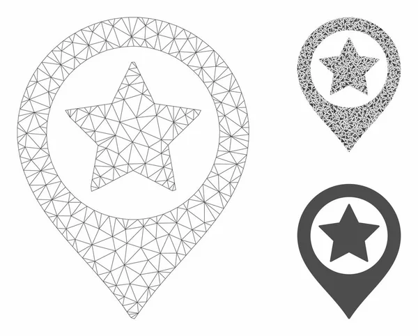 Estrella Mapa Marcador Vector Malla 2D Modelo y Triángulo Mosaico Icono — Vector de stock