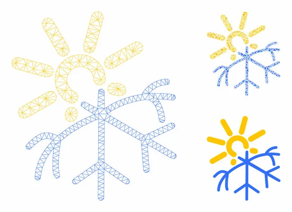 太陽融解雪片ベクトルメッシュカーカスモデルと三角形モザイクアイコン — ストックベクタ