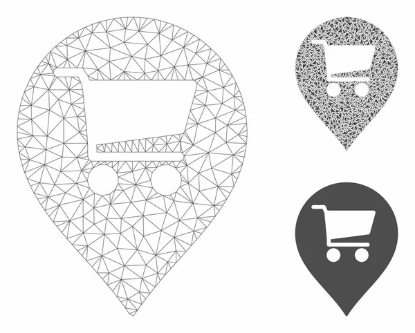 Supermarket Mapa marker wektor Mesh model tuszy i Trójkąt mozaika ikona — Wektor stockowy