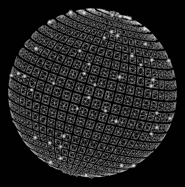 Esfera abstracta punteada cuadrada de malla de bengala 2D con manchas de bengala — Vector de stock