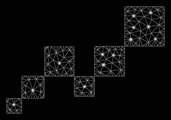 Glödande mesh 2D kvadrat blockchain med ljus fläckar — Stock vektor