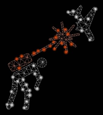 Parlayan Örgü Karkas Terörist Flash Spotlar ile Uçak Strikes