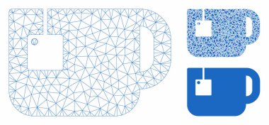 Çay Bardağı Vektör Örgü Karkas Modeli ve Üçgen Mozaik Simgesi