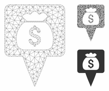 Hazine Haritası İşaretçisi Vektör Örgü Tel Çerçeve Modeli ve Üçgen Mozaik Simgesi