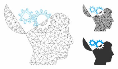 Açık Zihin Dişliler Vektör Örgü Ağ Modeli ve Üçgen Mozaik Simgesi