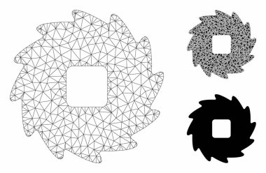 Diş Ratchet Tekerlek Vektör Örgü Tel Çerçeve Modeli ve Üçgen Mozaik Simgesi
