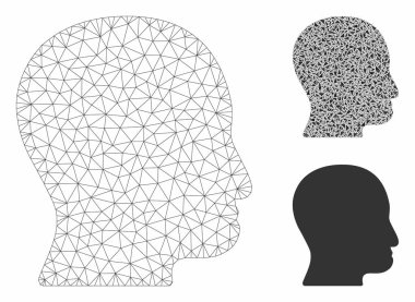 Kullanıcı Kafası Vektör Örgü Karkas Modeli ve Üçgen Mozaik Simgesi